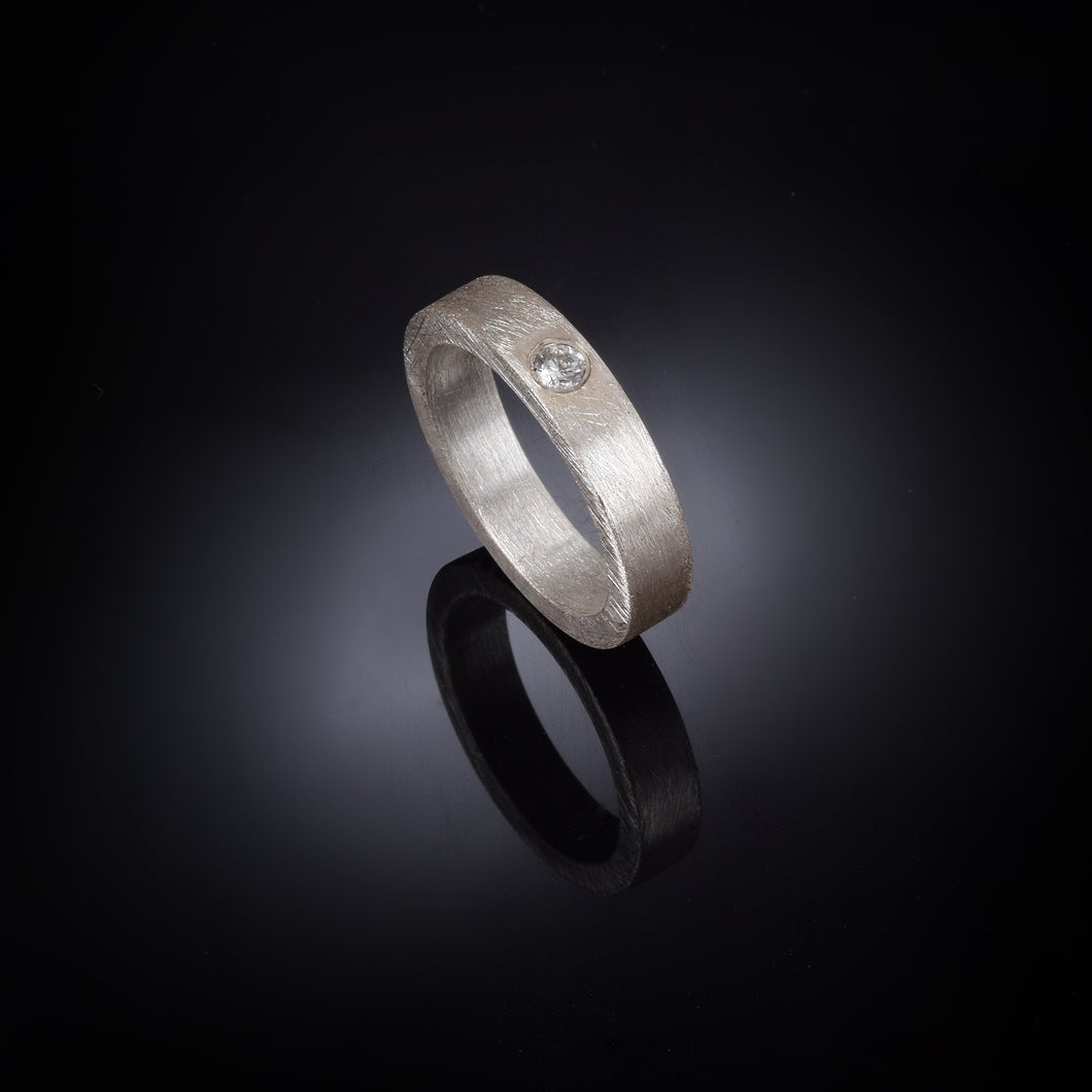 Brushed Sterling Silver Band Ring With Cubic Zirconia