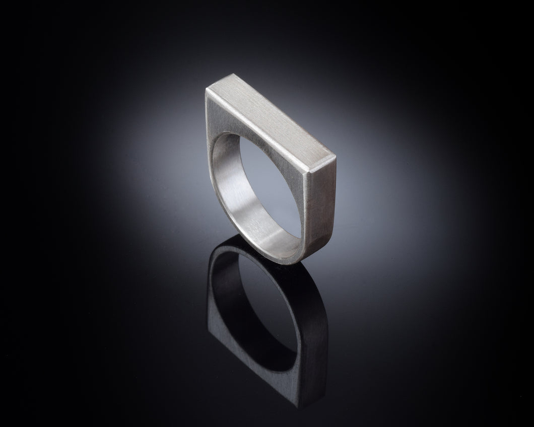 Silver Geometric Rectangle Ring
