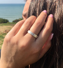 Load image into Gallery viewer, Brushed Sterling Silver Band Ring With Cubic Zirconia
