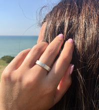 Load image into Gallery viewer, Brushed Sterling Silver Band Ring With Cubic Zirconia
