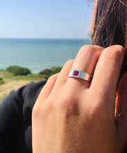 Load image into Gallery viewer, Sterling Silver Red Ruby Delicate Signet Ring
